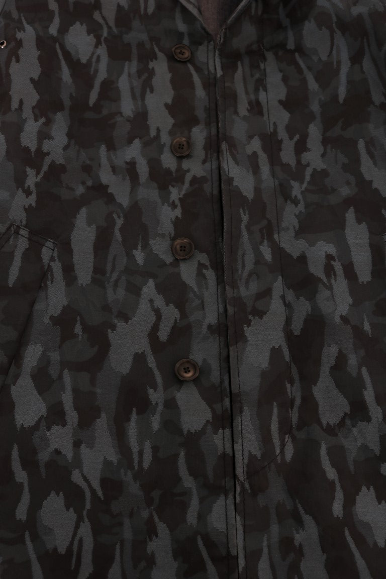 Blauwe camouflage trenchcoat elegantie