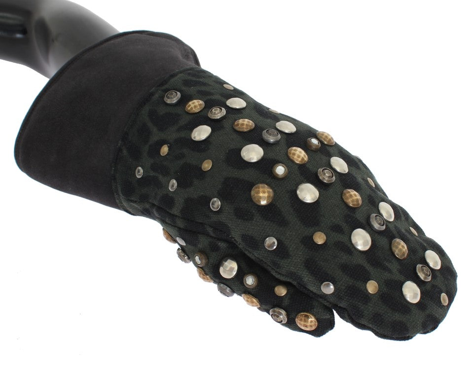 Elegante, met studs versierde grijze wollen handschoenen van schapenvacht