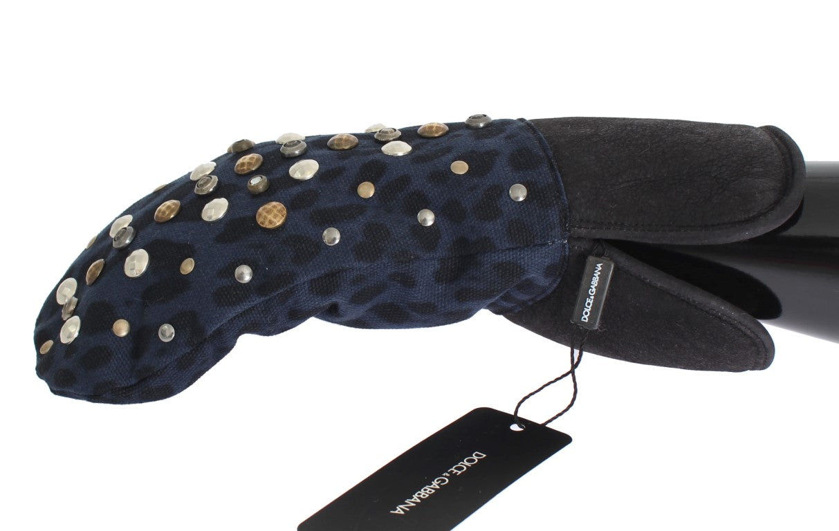 Chique grijze wollen en schapenvacht handschoenen met studs