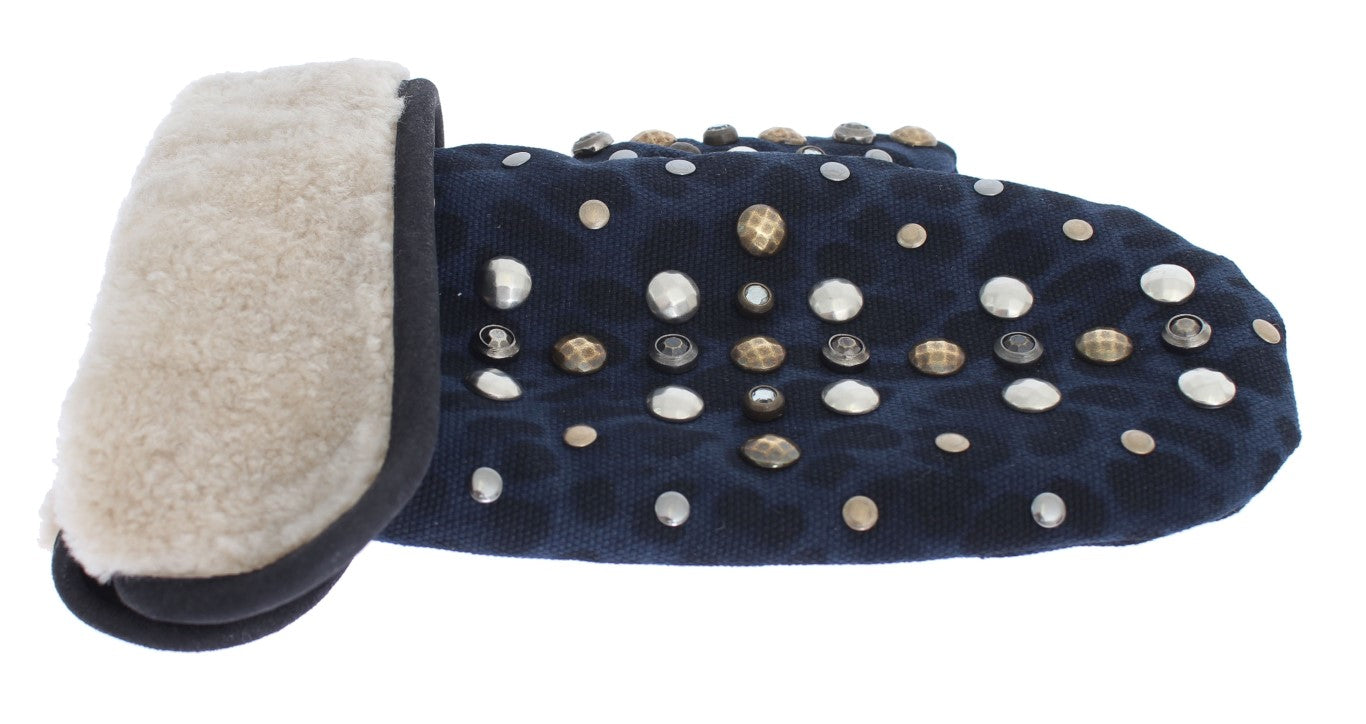 Chique grijze wollen en schapenvacht handschoenen met studs