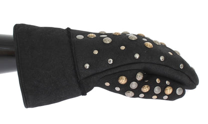 Elegante, met studs versierde grijze wollen handschoenen