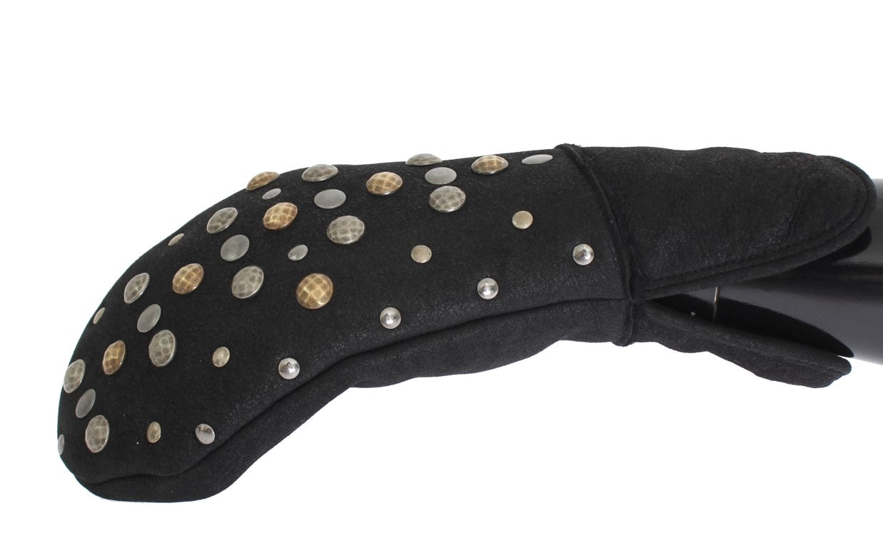 Elegante, met studs versierde grijze wollen handschoenen