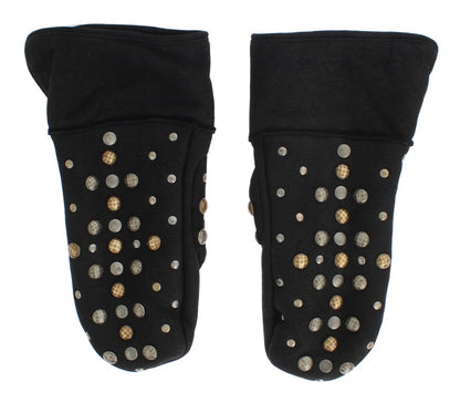 Elegante, met studs versierde grijze wollen handschoenen