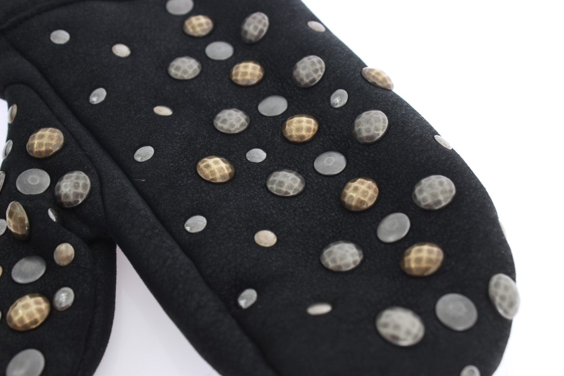 Elegante, met studs versierde grijze wollen handschoenen