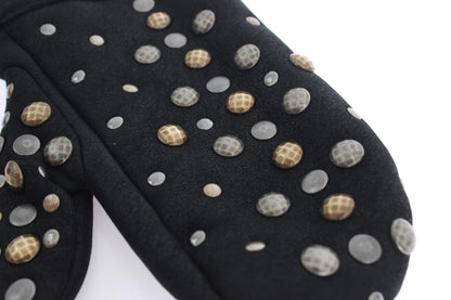 Elegante, met studs versierde grijze wollen handschoenen