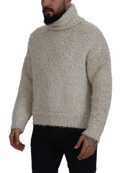 Elegant Cream Turtleneck Wool Blend Sweater