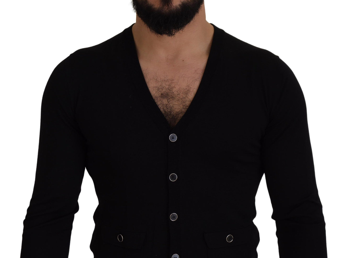 Elegante wollen geknoopte zwarte cardigan