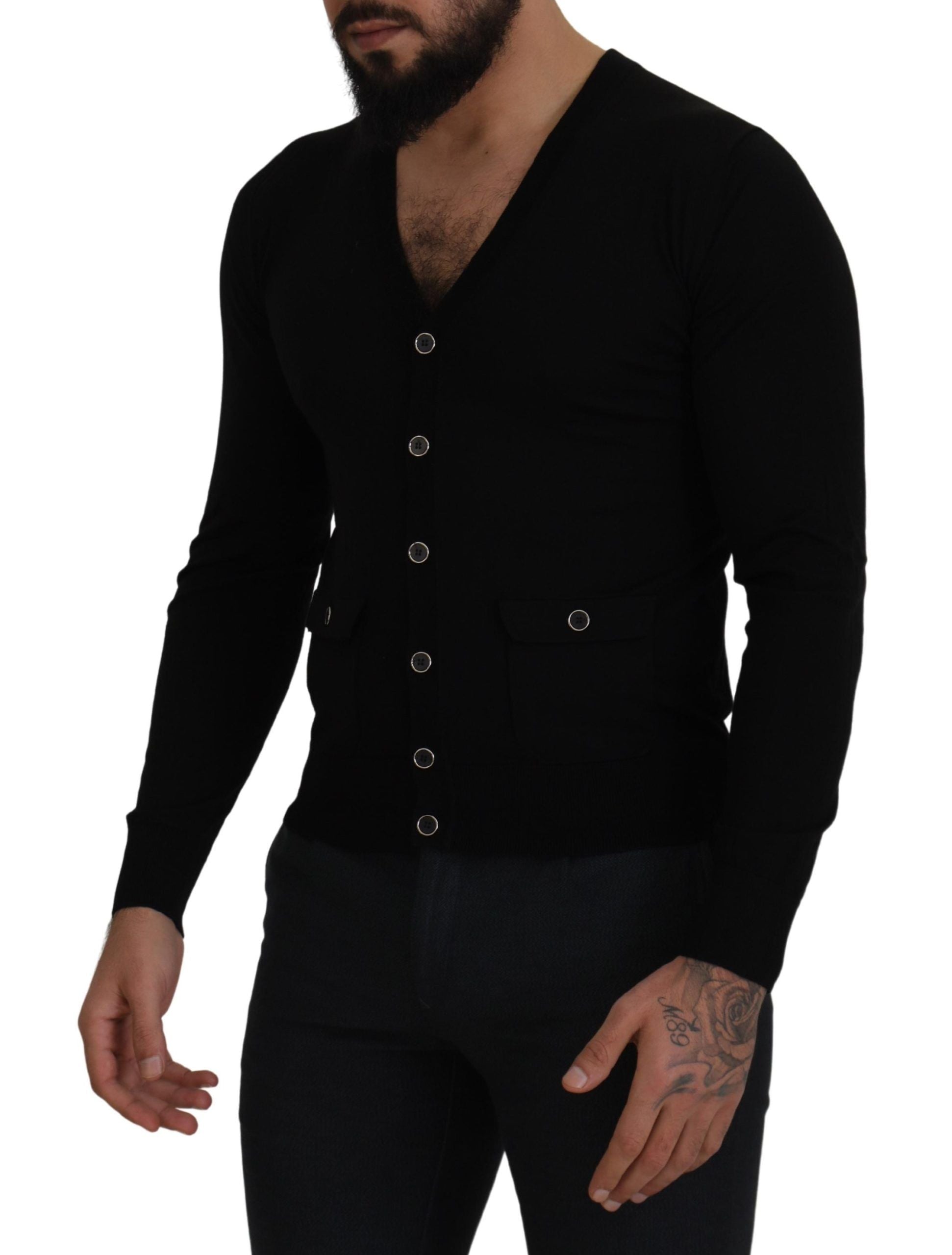 Elegante wollen geknoopte zwarte cardigan