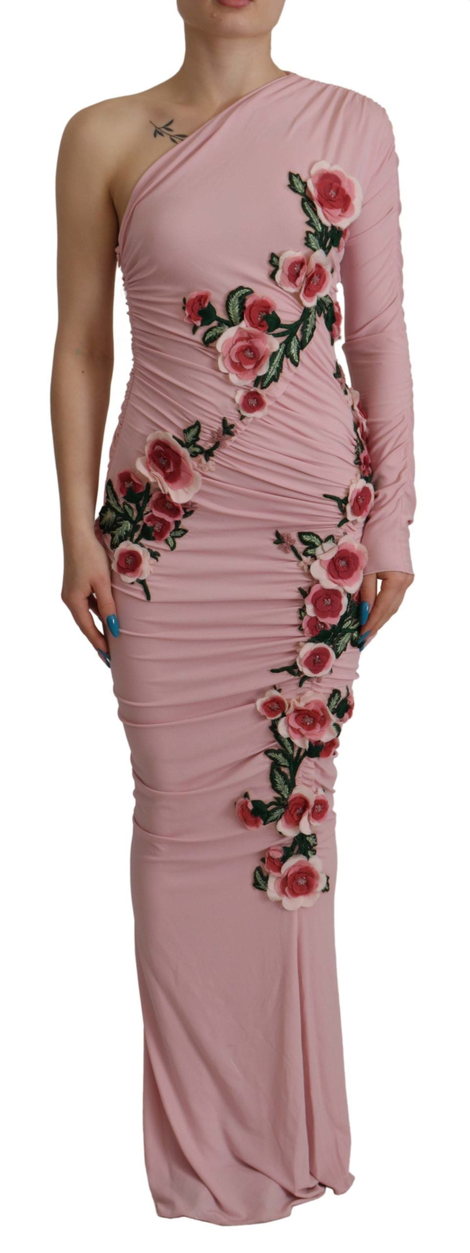 Elegante roze bodyconjurk met één schouder