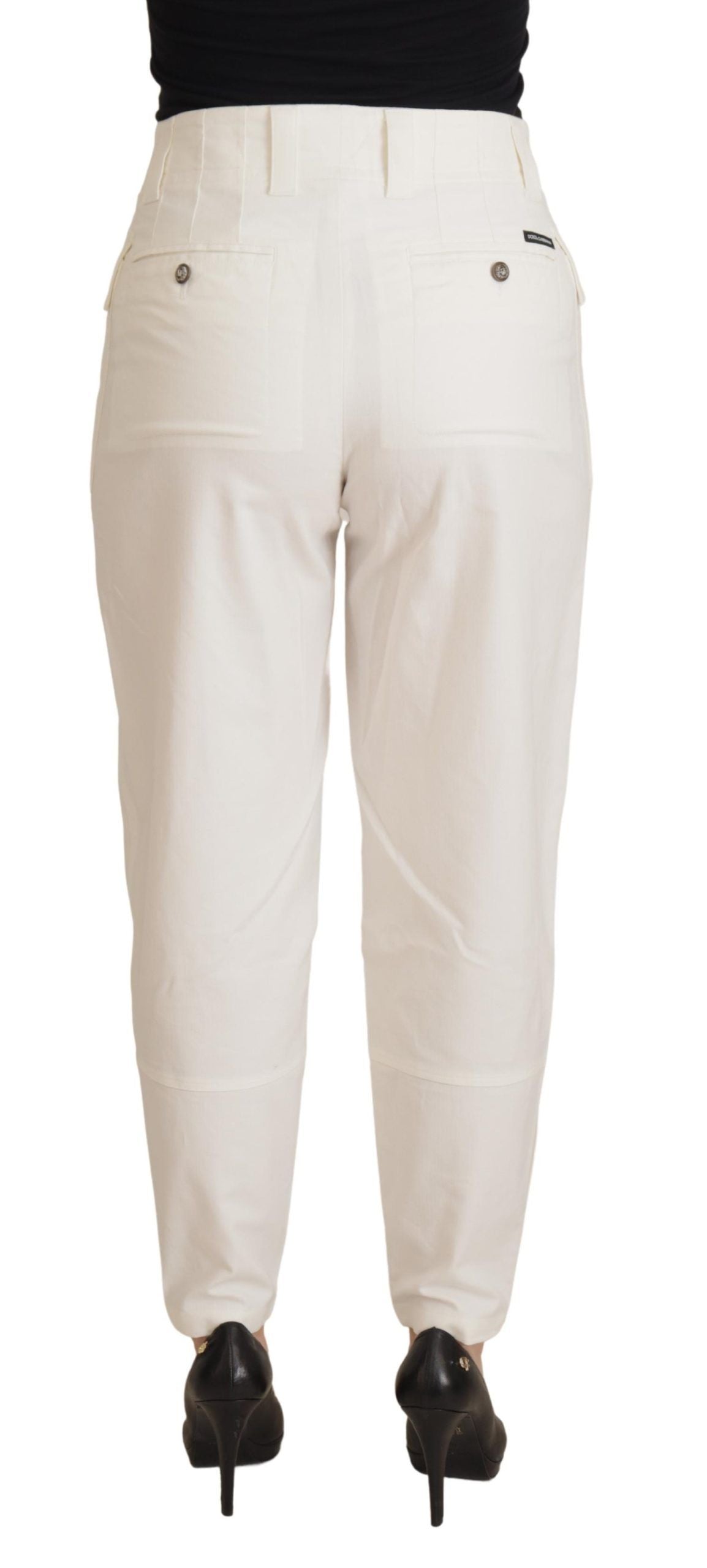 Elegante witte taps toelopende broek met hoge taille