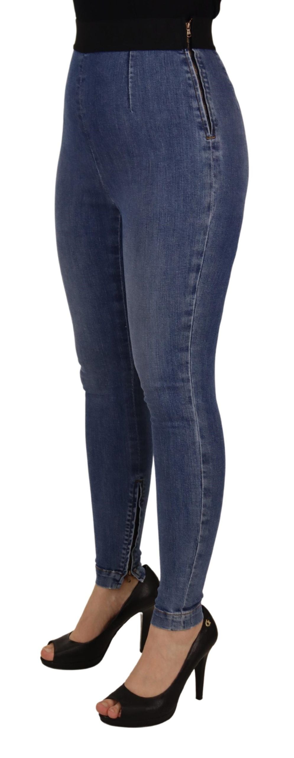 Blauwe hoge taille rekbare skinny broek jeans