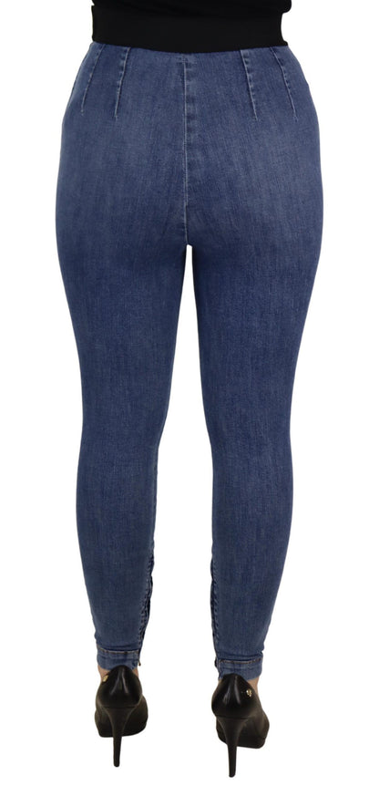 Blauwe hoge taille rekbare skinny broek jeans