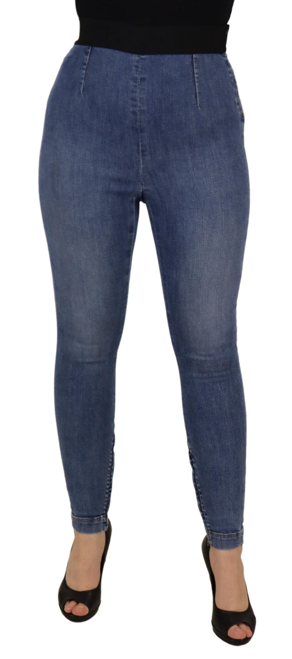 Blauwe hoge taille rekbare skinny broek jeans