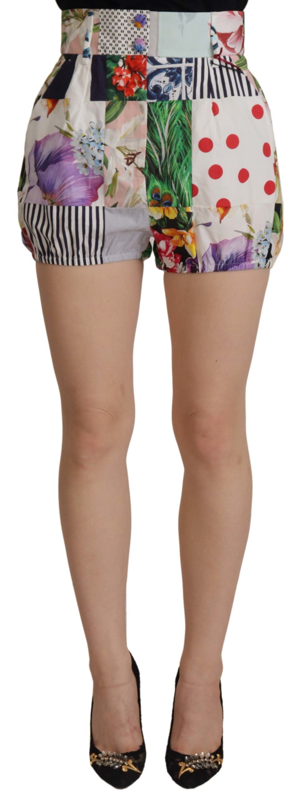 Patchwork Designer Shorts met hoge taille