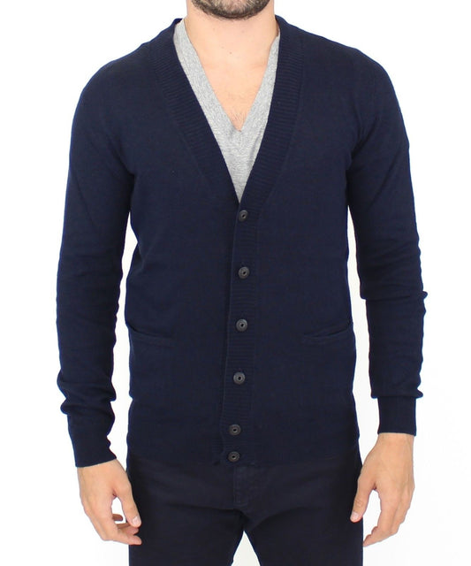 Chique blauwe wolmix cardigan trui