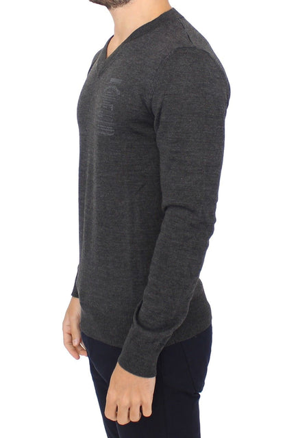 Chique grijze V-hals wolmix pullover trui