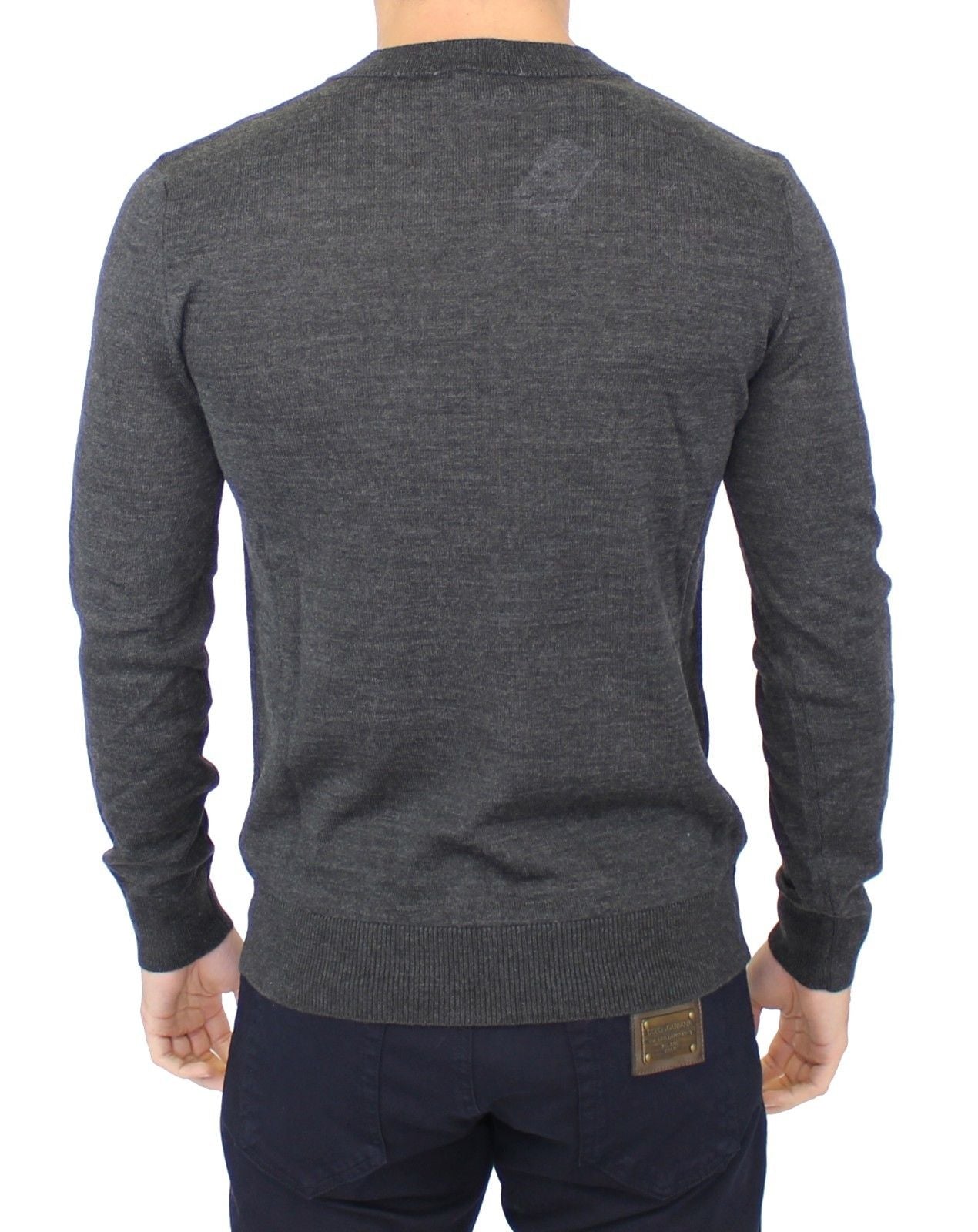 Chique grijze V-hals wolmix pullover trui