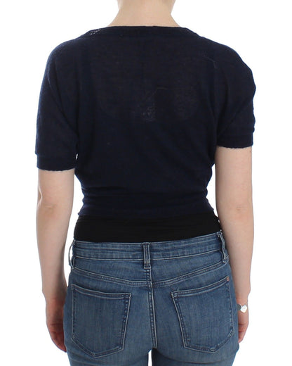 Elegante cropped blauwe Alpaca-mix trui