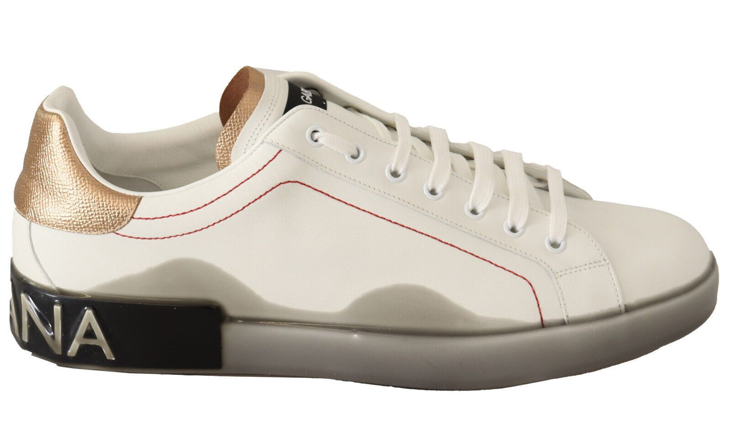 Elegante witte en gouden leren sneakers