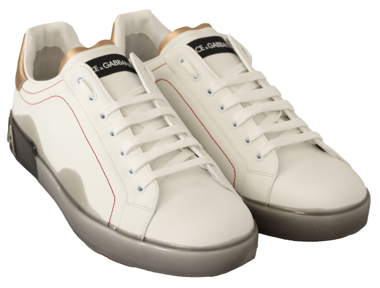 Elegante witte en gouden leren sneakers