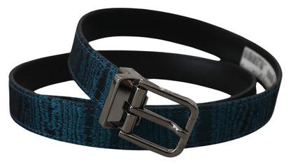 Elegante blauwe jacquard designer riem