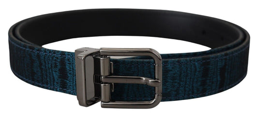 Elegante blauwe jacquard designer riem