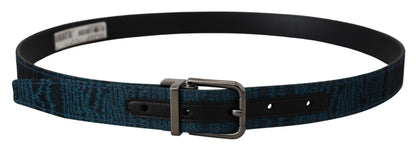 Elegante blauwe jacquard designer riem