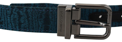 Elegante blauwe jacquard designer riem