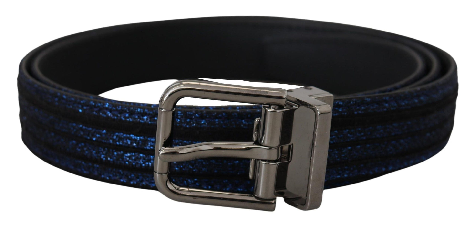 Elegante blauwe jacquard leren riem