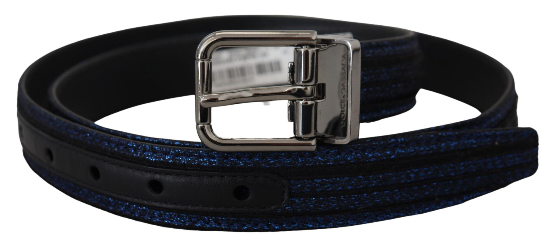 Elegante blauwe jacquard leren riem