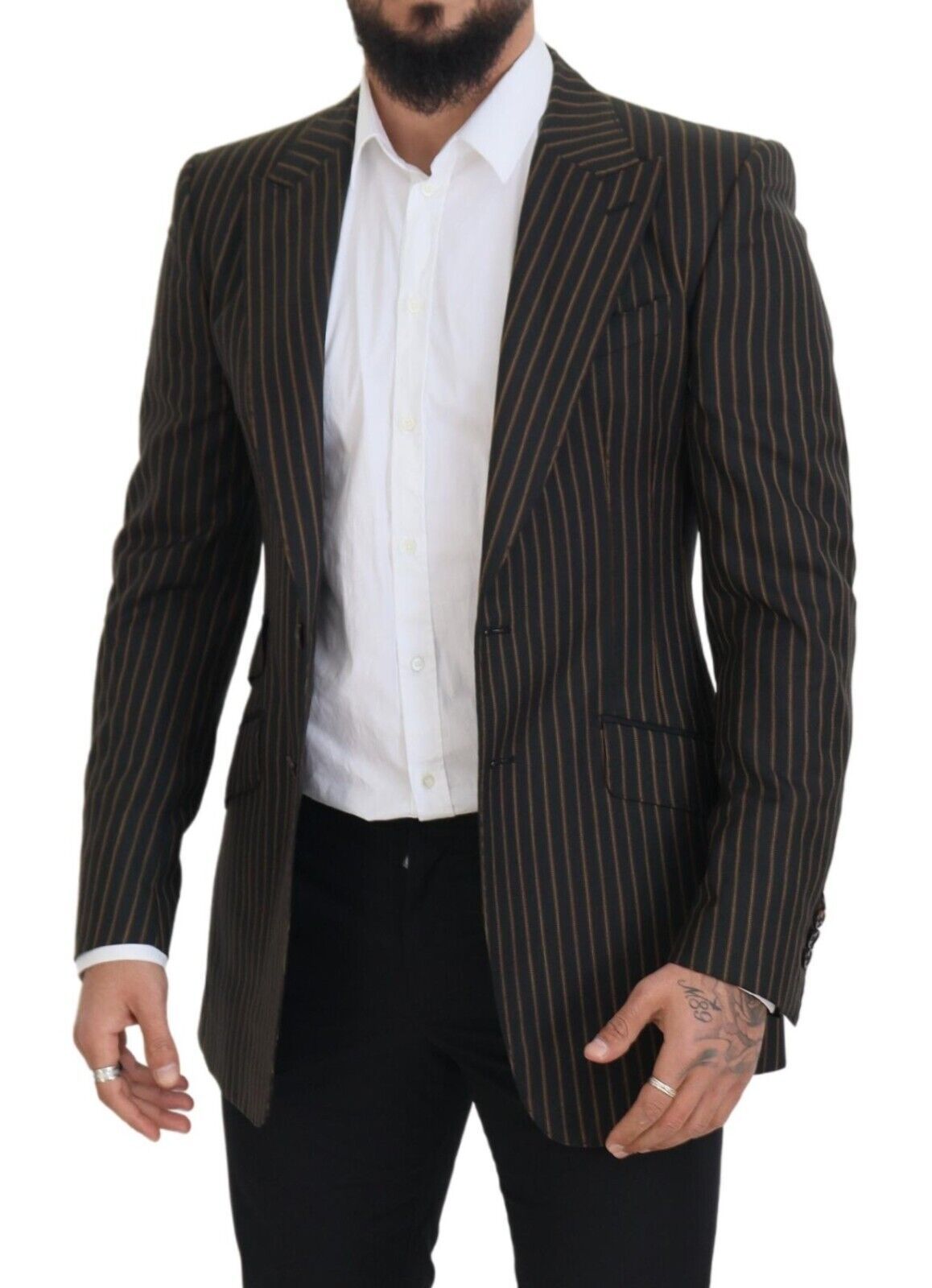 Elegante gestreepte wolmix slanke blazer