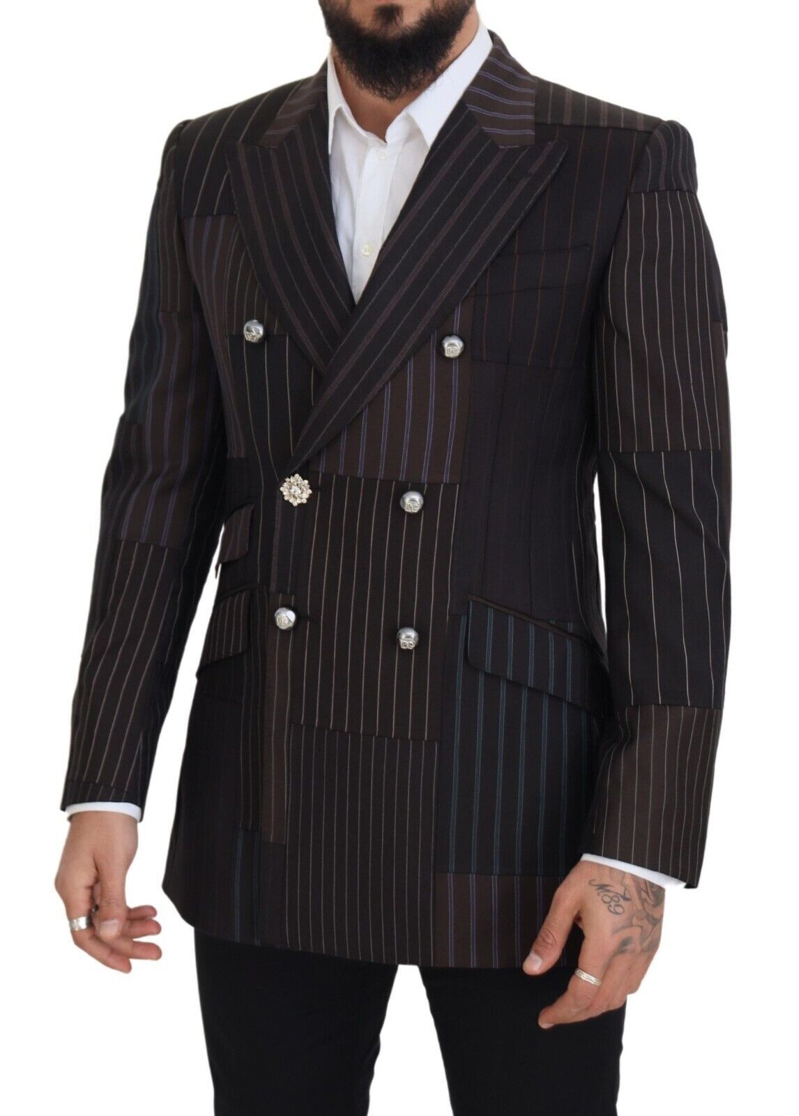 Multicolor wol zijde mix slim fit blazer