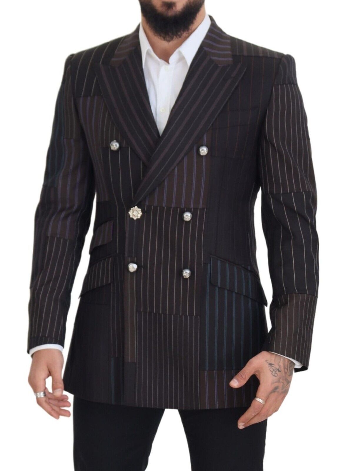 Multicolor wol zijde mix slim fit blazer