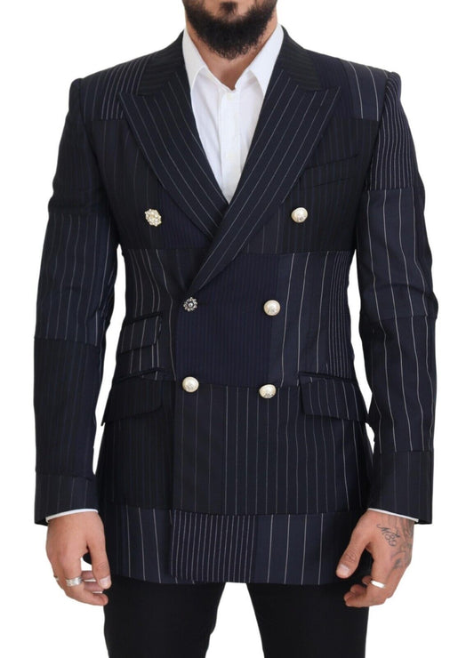 Elegante marineblauwe slim-fit double breasted blazer