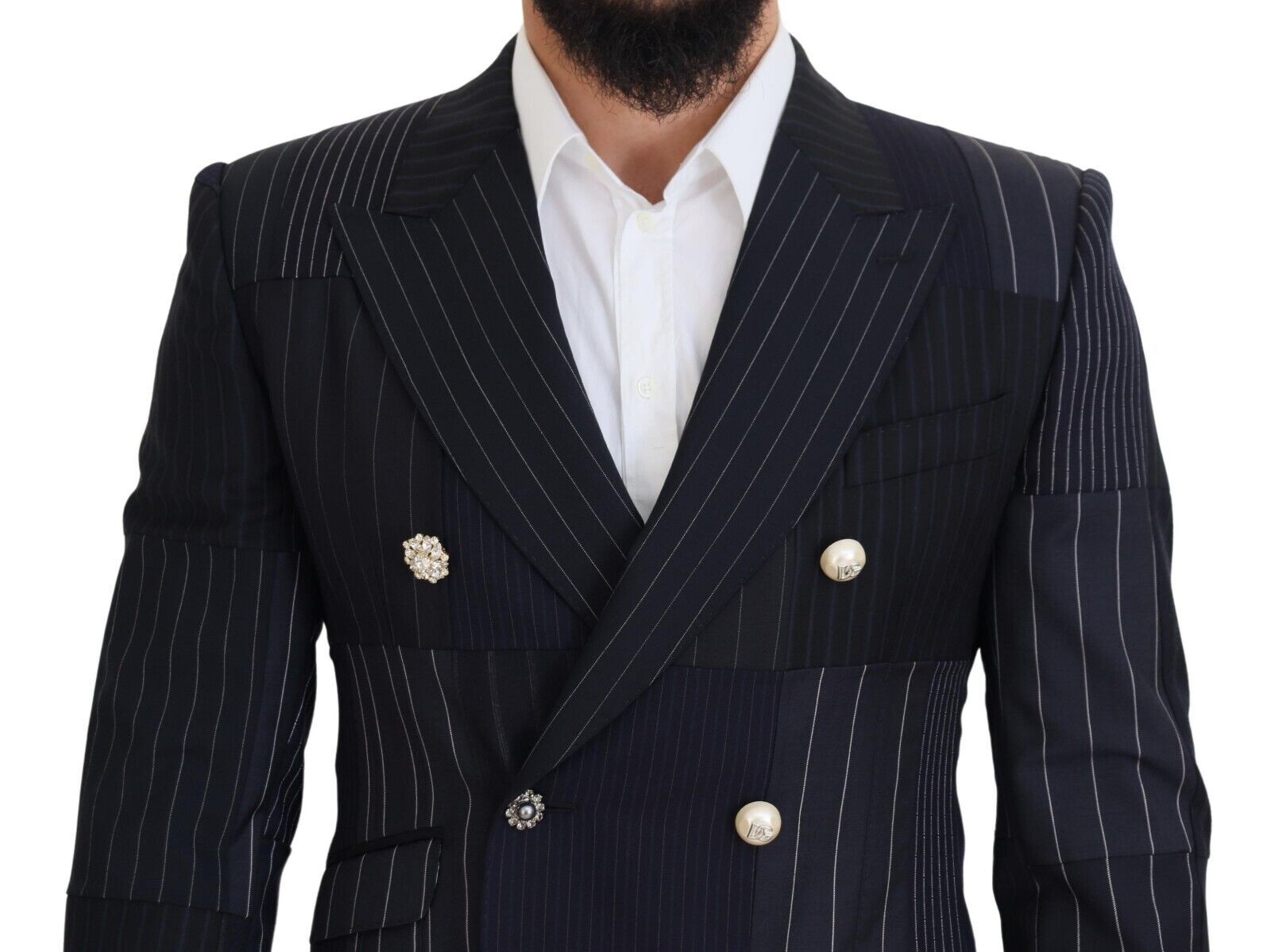 Elegante marineblauwe slim-fit double breasted blazer