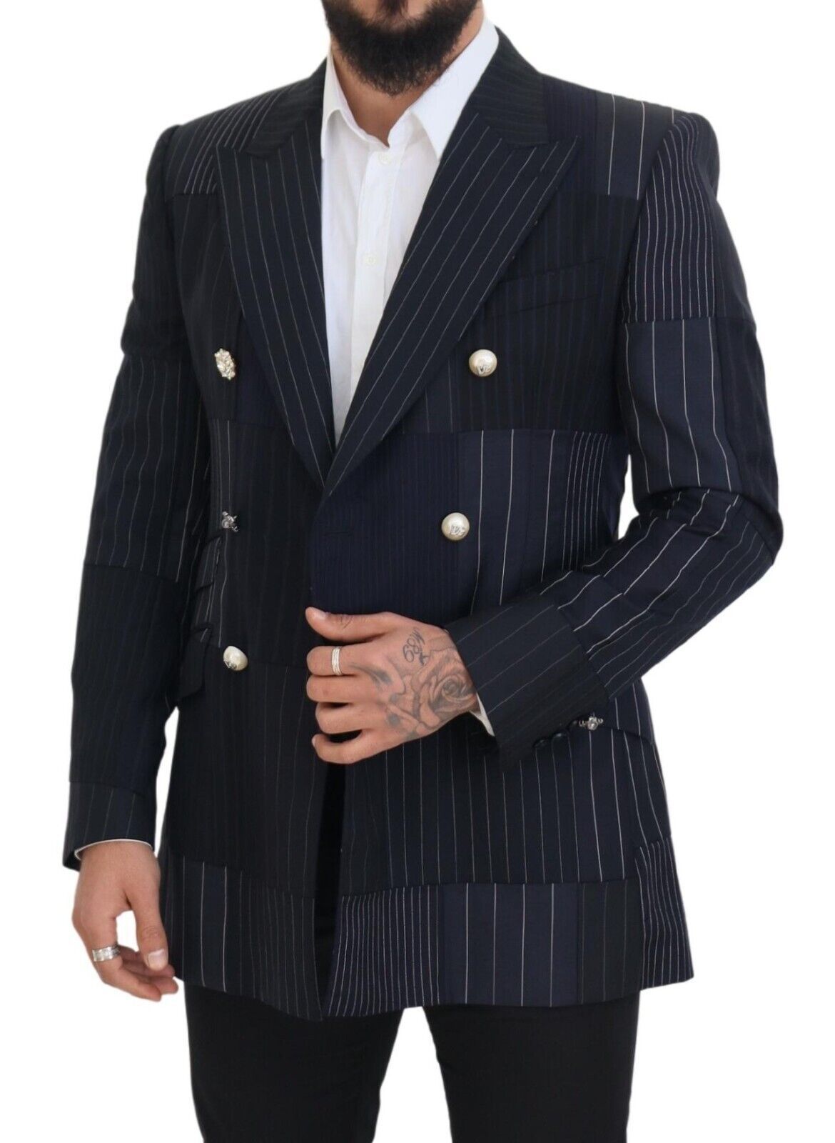 Elegante marineblauwe slim-fit double breasted blazer