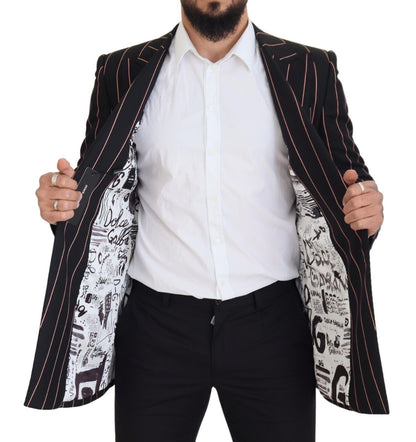 Elegante, slanke, dubbelrijige zwarte blazer