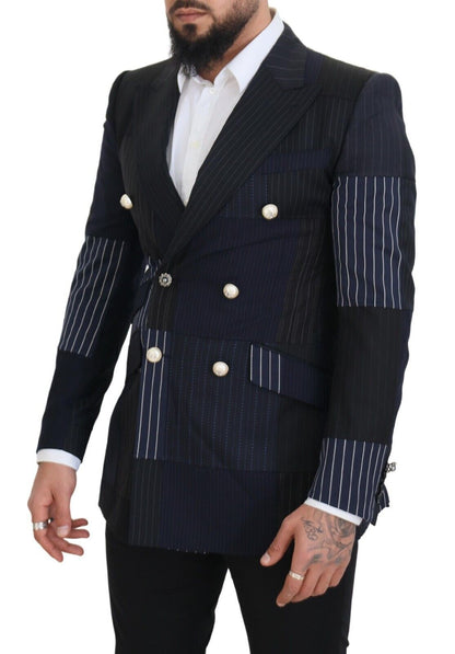 Elegante marineblauwe wollen blazer met dubbele rij knopen