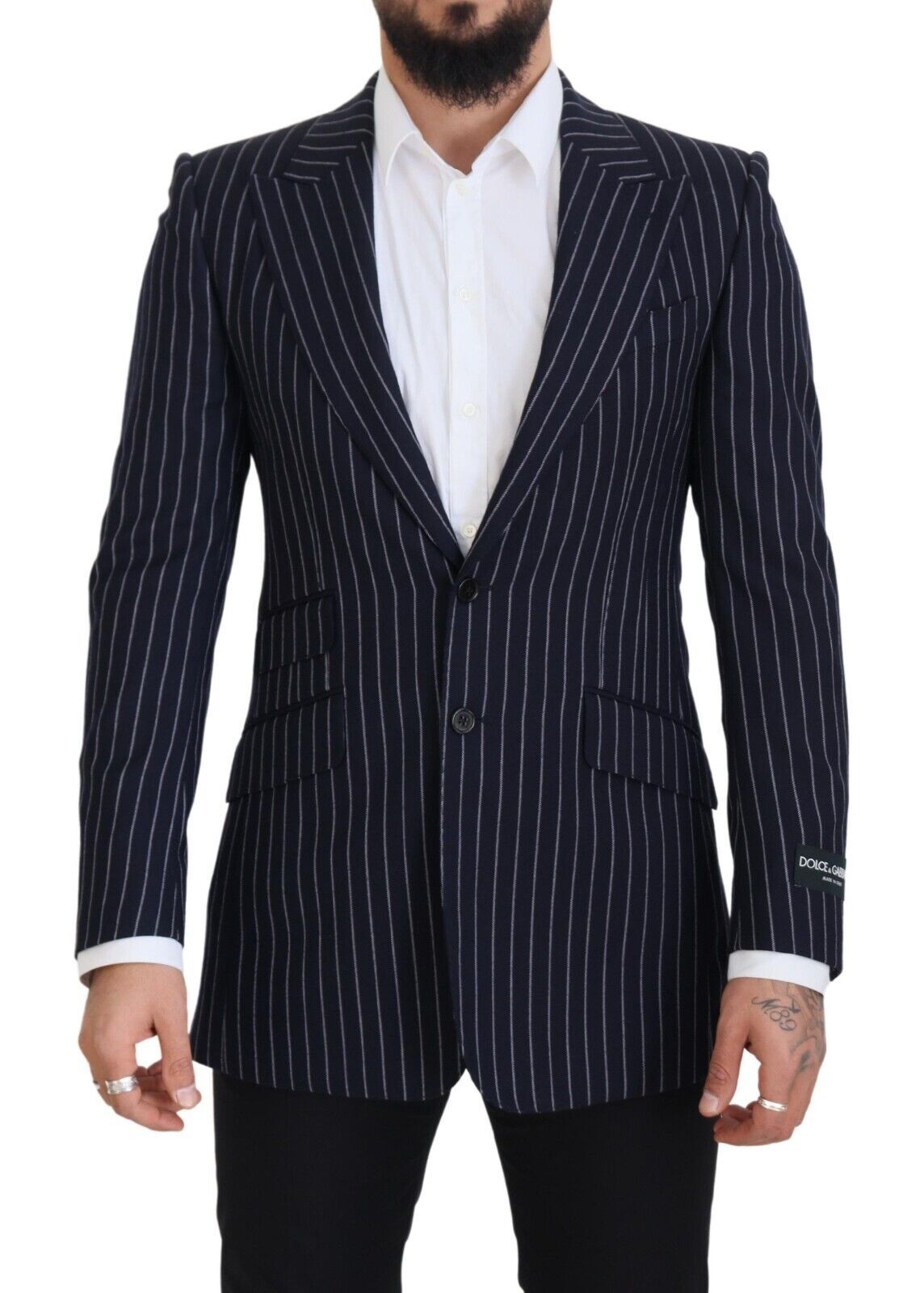 Elegante marineblauwe slim fit wollen blazer