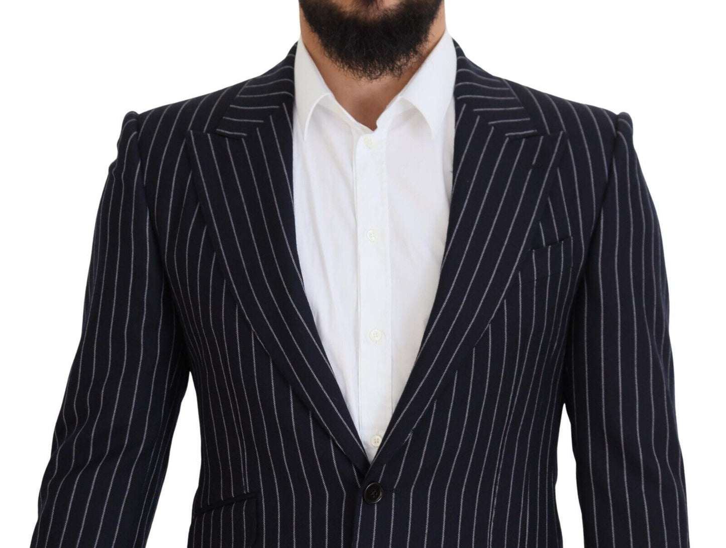 Elegante marineblauwe slim fit wollen blazer