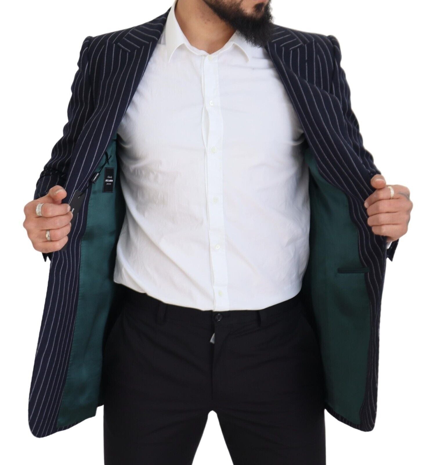 Elegante marineblauwe slim fit wollen blazer