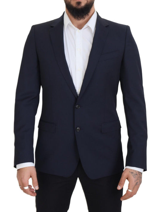 Elegante donkerblauwe slim fit wollen blazer