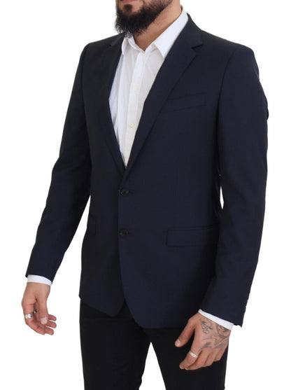 Elegante donkerblauwe slim fit wollen blazer