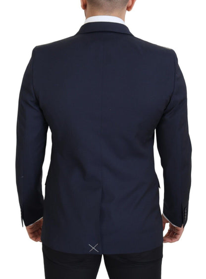 Elegante donkerblauwe slim fit wollen blazer