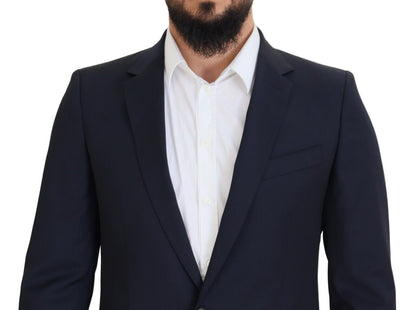 Elegante donkerblauwe slim fit wollen blazer