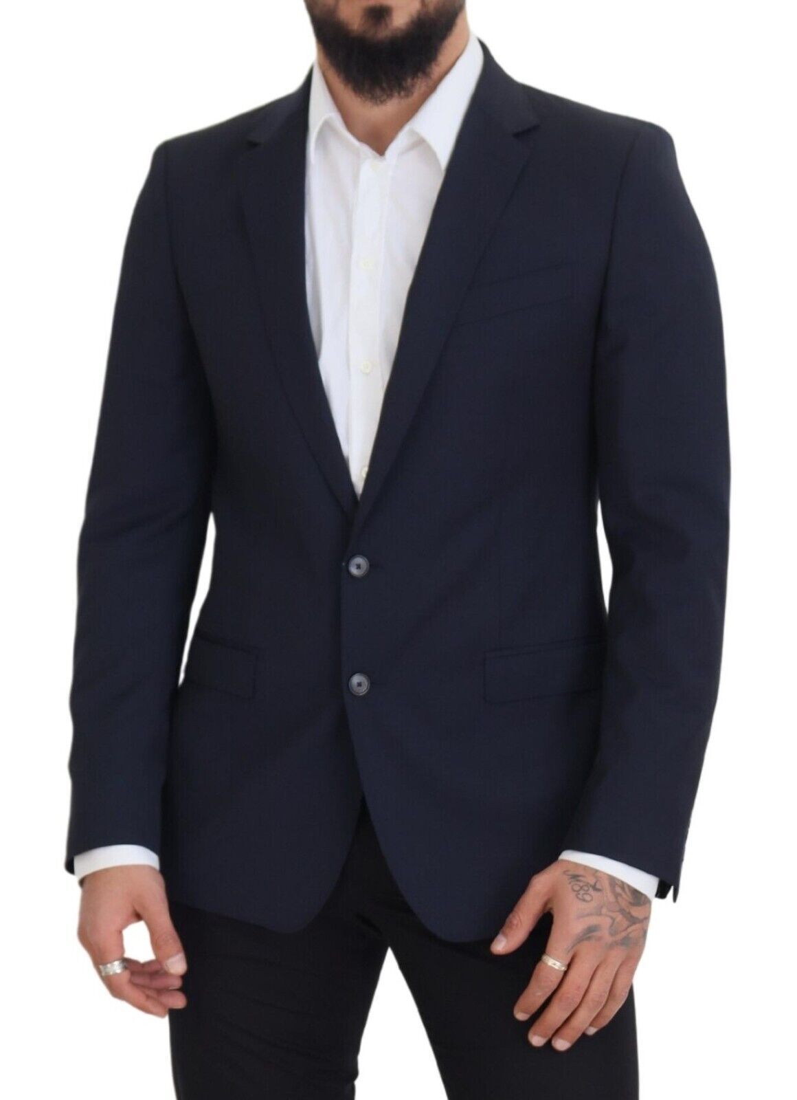 Elegante donkerblauwe slim fit wollen blazer