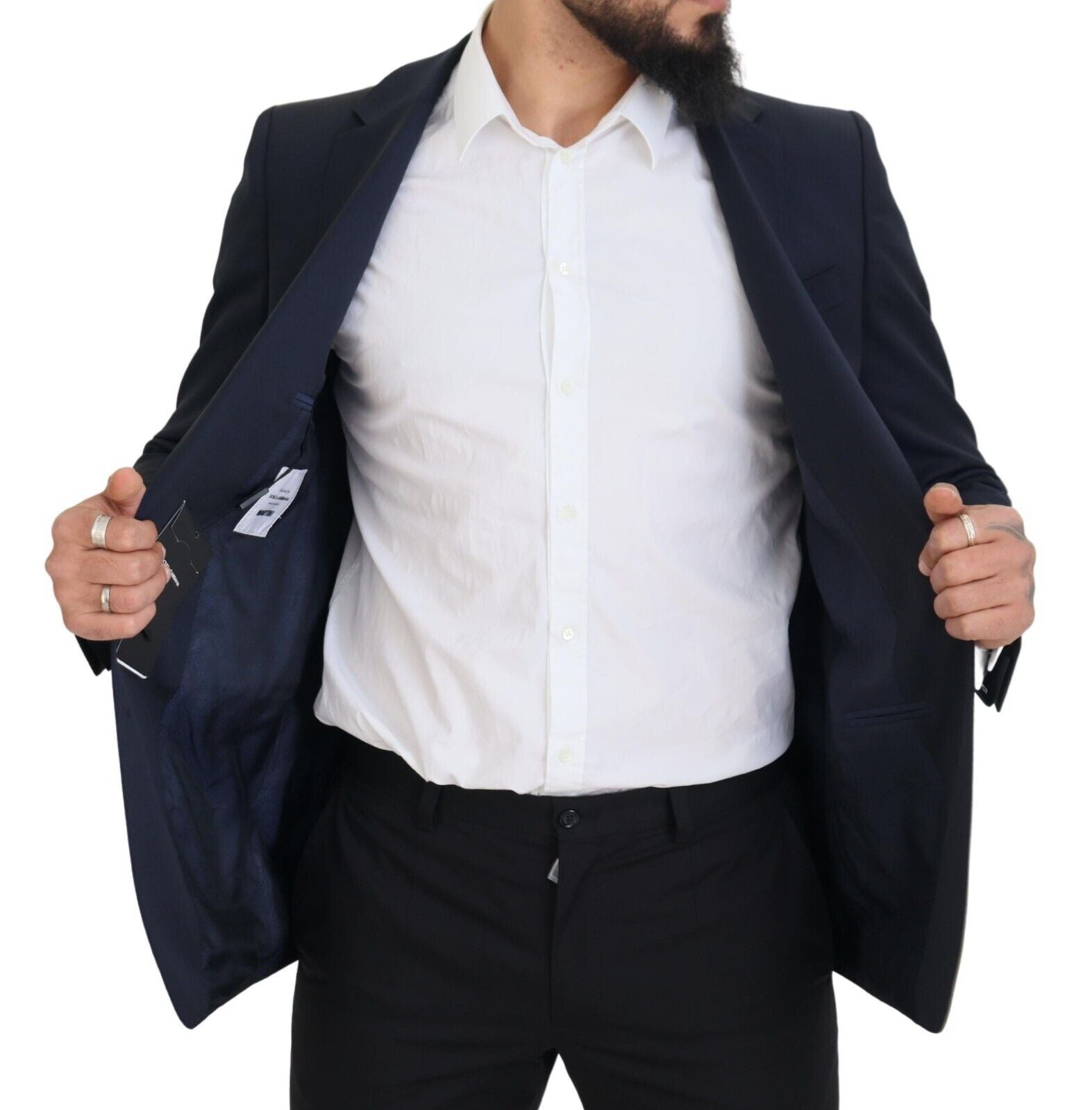 Elegante donkerblauwe slim fit wollen blazer