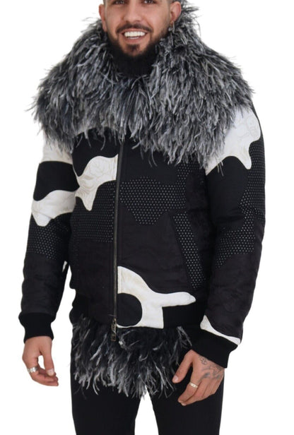 Elegant Shearling Zip Jacket in Black & White