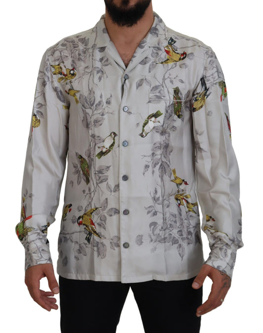 Elegante zijden vogelprint casual overhemd