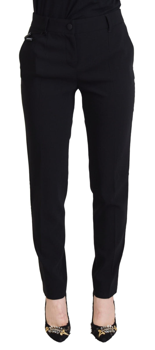 Elegant Black Wool-Silk Pants